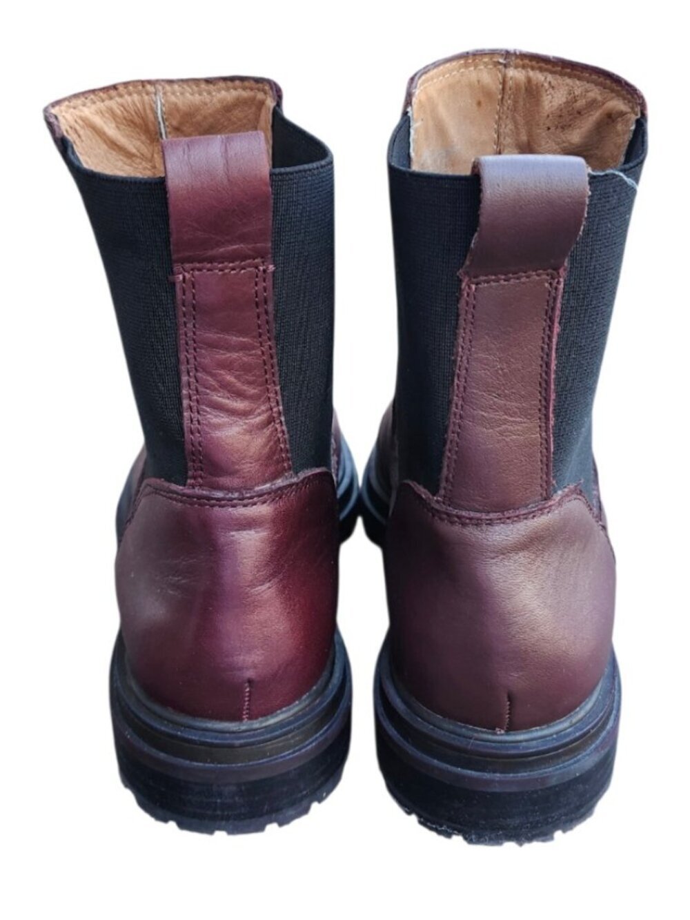 Madewell Leather Chelsea Boots Burgundy Lug Sole Pull On Women’s Size 9 - Picture 6 of 11